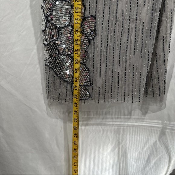 NEW Adrianna‎ Papell [ 4 US ] Floral Beaded Midi Dress in Bridal Silver - Picture 4 of 13